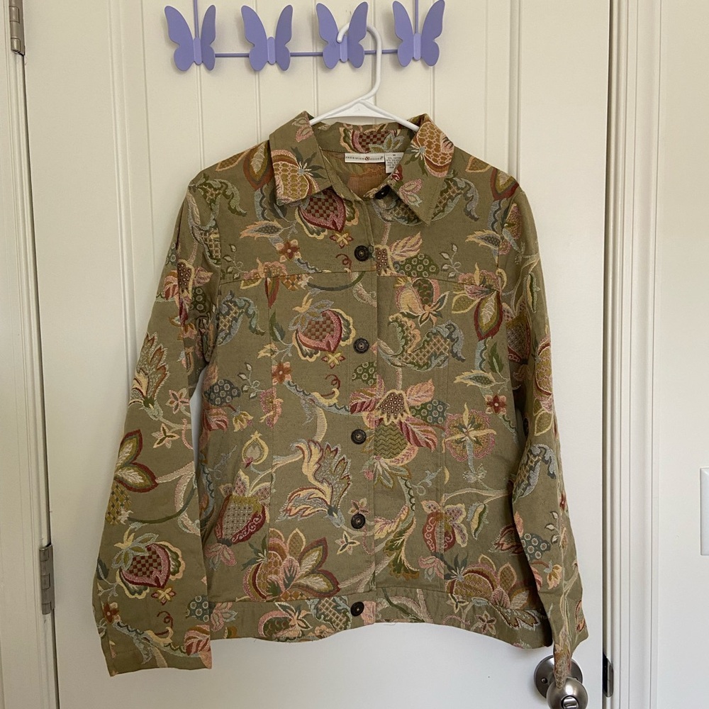 EUC Vintage Preswick & Moore women’s multicolor floral embroidered button jacket